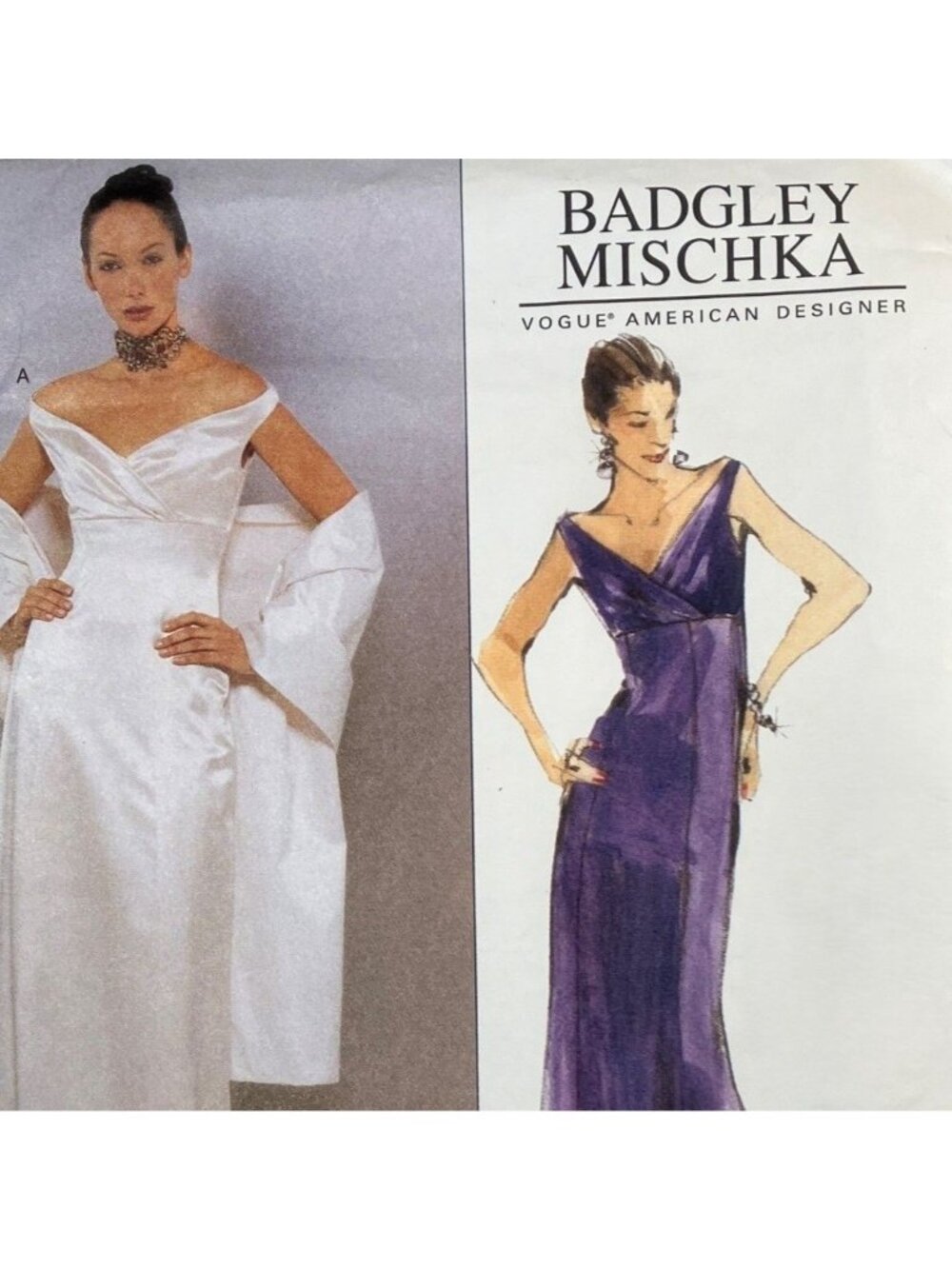90s Vogue 2134 Badgley Mischka Evening Gown & Shaw Vintage Sewing Pattern CC